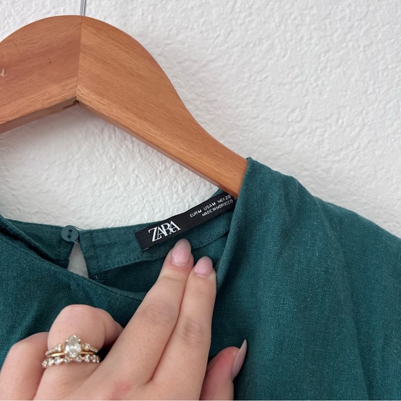 Zara Linen Blend Teal Cutout Midi Dress Sz M - Picture 4 of 9